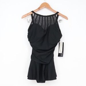 Shore Shapes Swim Dress Women's 12 Black Mesh Underwire Support New
